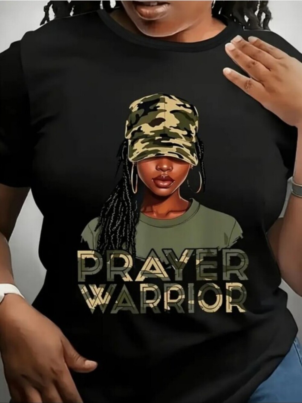 Ladies Prayer Warrior Graphic Tee - Black
